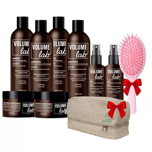 VOLUME LAB pažeistų plaukų atstatymo sistema per 3 minutes + DOVANA (talpi kosmetinė)